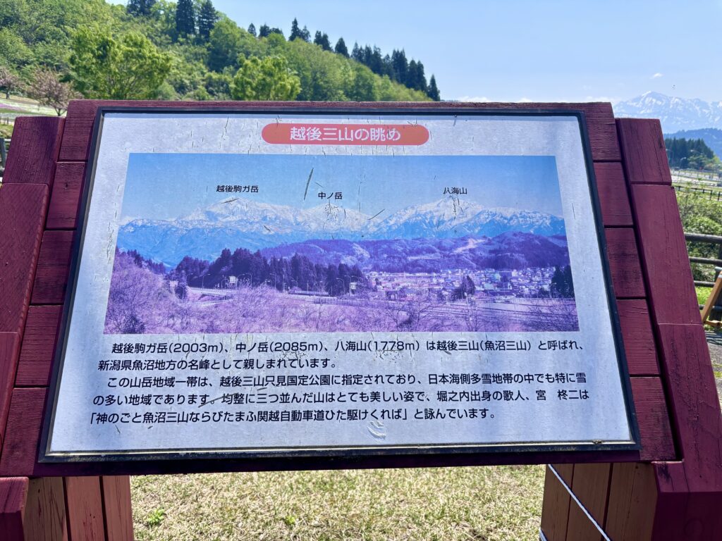 越後三山の眺めの看板