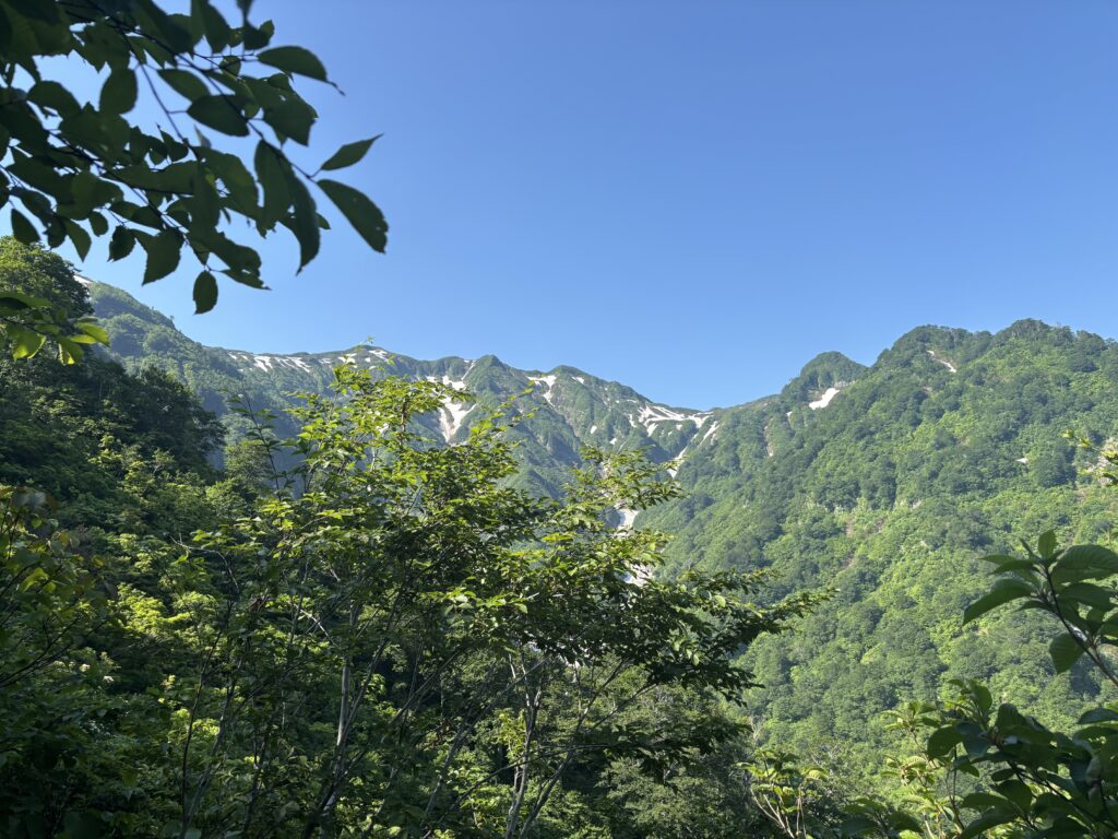 残雪の山々