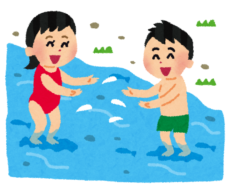 川遊びをしている子ども達のイラスト