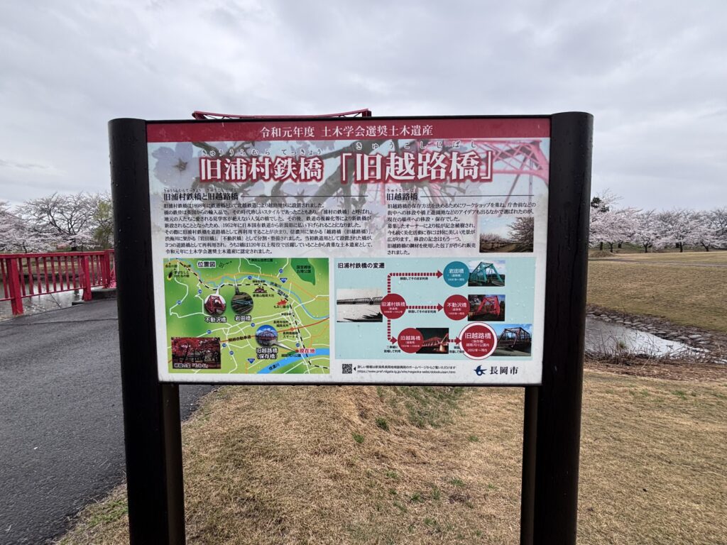 旧浦村鉄橋と旧越路橋の説明看板