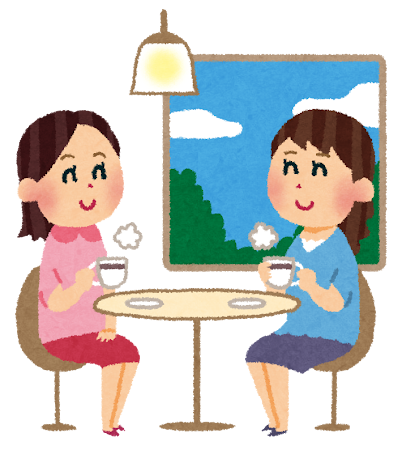 カフェでくつろぐ女性たちのイラスト