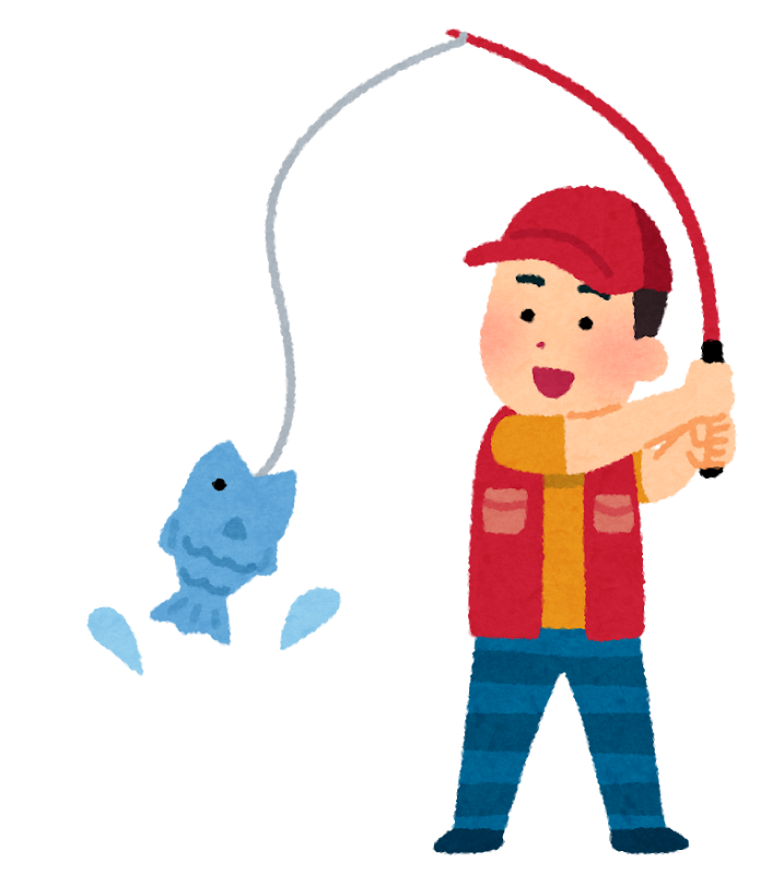 魚釣りをしている男性のイラスト