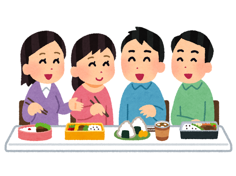 お弁当を食べる人たちのイラスト