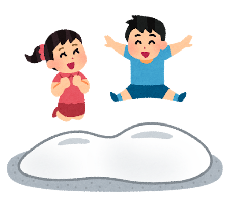 ふわふわドームで遊ぶ子供たちのイラスト