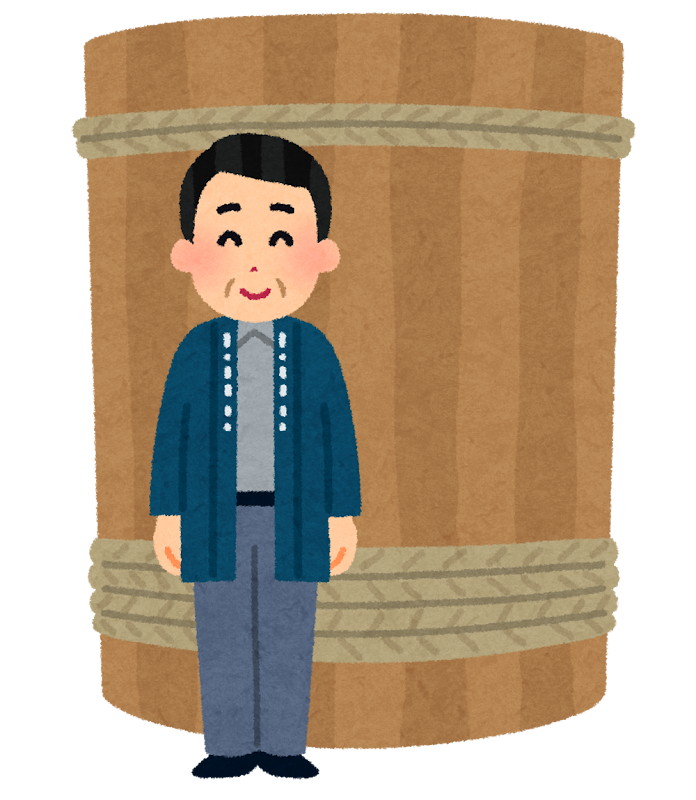 酒蔵の前に立っている杜氏のイラスト