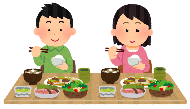 食事をするカップルのイラスト