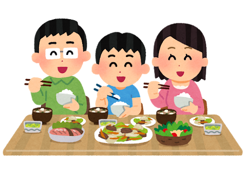 食事をしている家族のイラスト