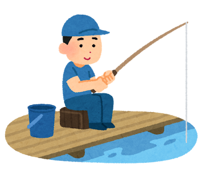 釣り堀で釣りをしている人のイラスト